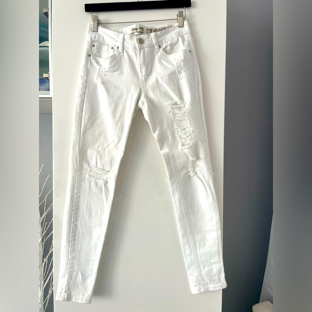White Distressed Ankle Jeans